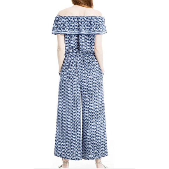 NEW Max Studio Crepe Off Shoulder Wide Leg‎ Palazzo Jumpsuit Wild Bud Small - Picture 2 of 14